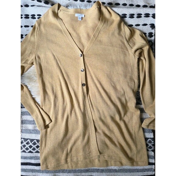 J.Jill Women's M Tan Linen Blend Cardigan 3 Button V-neck Minimalist Lagenlook - Picture 2 of 9